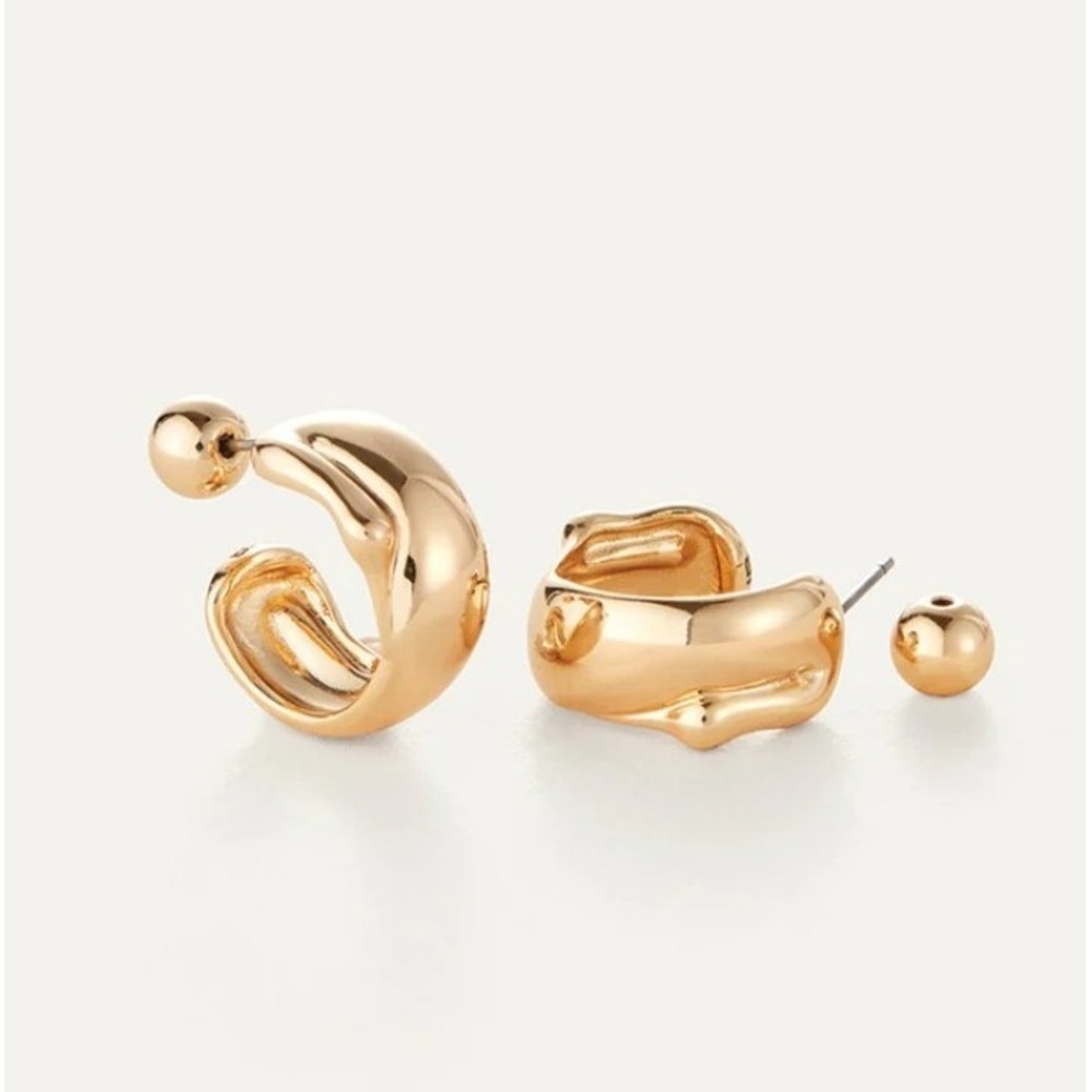 New $118 Jenny Bird Sees Hoop Earrings‎ 14k Gold Dipped Brass Small Chunky Puffy